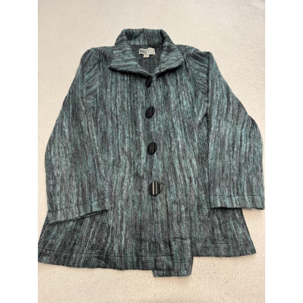 Habitat‎ Jacket Womens Small Green Striped Knit Button Front Collared Pockets